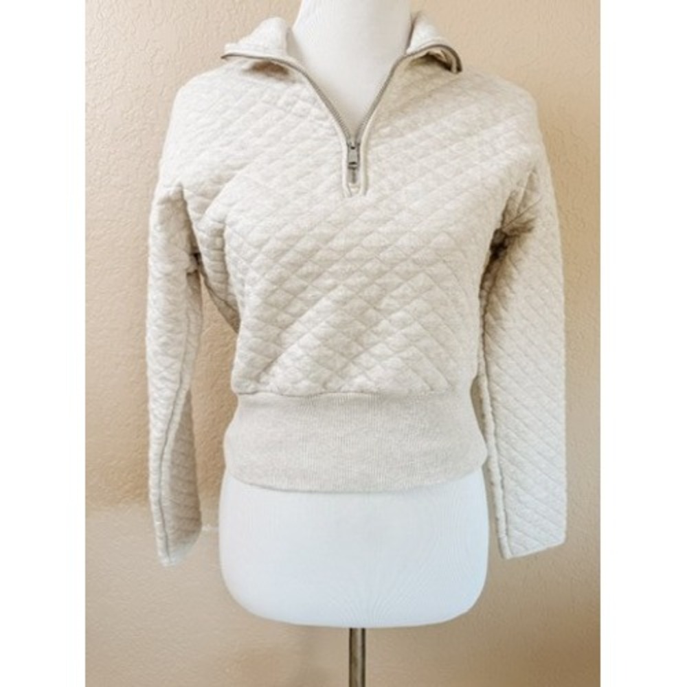 Banana Republic Quilted Half Zip Sweatshirt Oatmeal Pullover Women's XXS